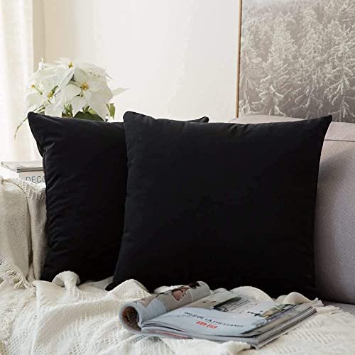 Image of Decorative Holland Velvet Cushion Square Pillow Covers Pillowcases for Sofa Bedroom with Invisible Zipper || (Black, Set of 7 Piece (16X16 Inches)