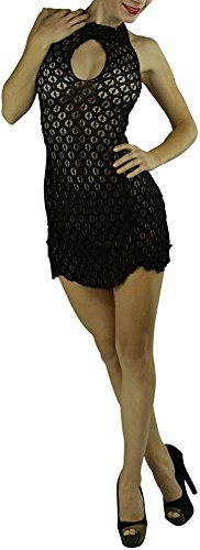 Image of ToBeInStyle Women's Stretch See Through Fishnet Novelty Mini Rave Party Dress