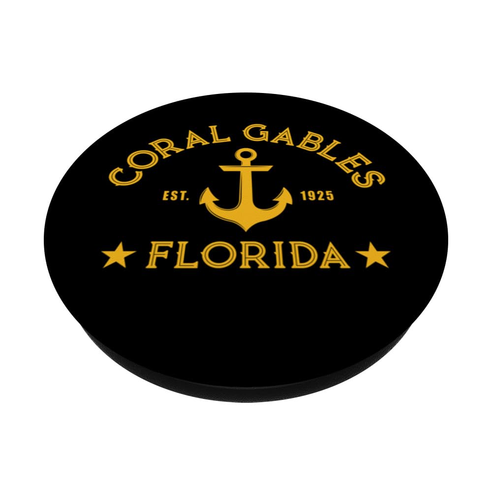 CORAL GABLES FL Nautical Design W. Anchor, Est 1925 PopSockets Swappable PopGrip, Black - Image 2