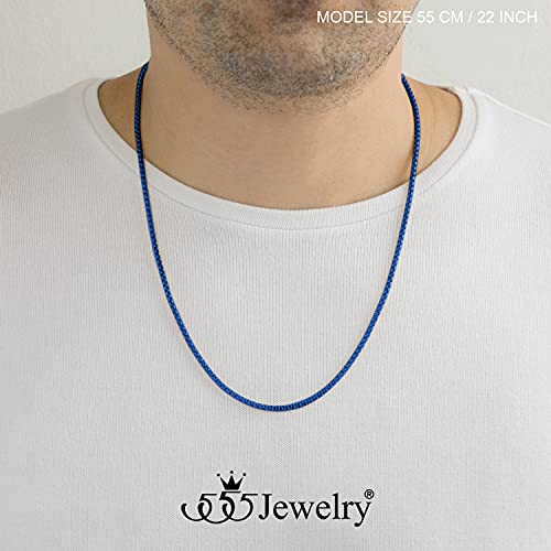 555Jewelry Thin 2.5Mm Stainless Steel Box Chain Necklace For Men & Women, Lightweight Stainless Steel Necklace For Men, Necklace Chain For Men, Blue, 20 Inch #TOP1