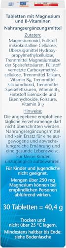 Doppelherz Magnesium 400 + B1 + B6 + B12 + Folsäure - Magnesium unterstützt die normale Muskelfunktion und den Energiestoffwechsel - 30 vegane Tabletten