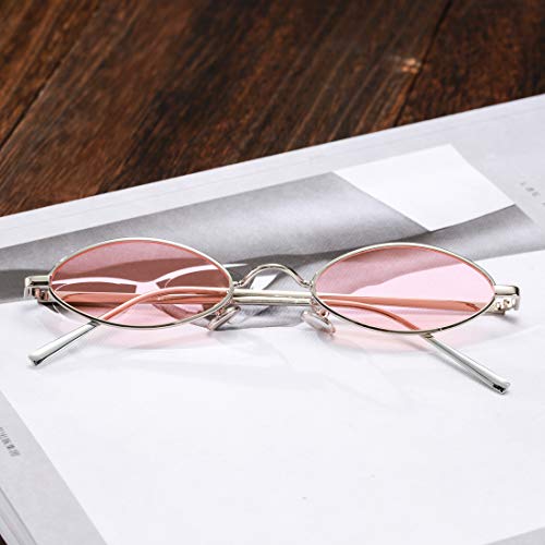 Image of COASION Vintage Small Oval Aesthetic Sunglasses Retro for Women Men Hippie Cool Metal Frame Sun Glasses