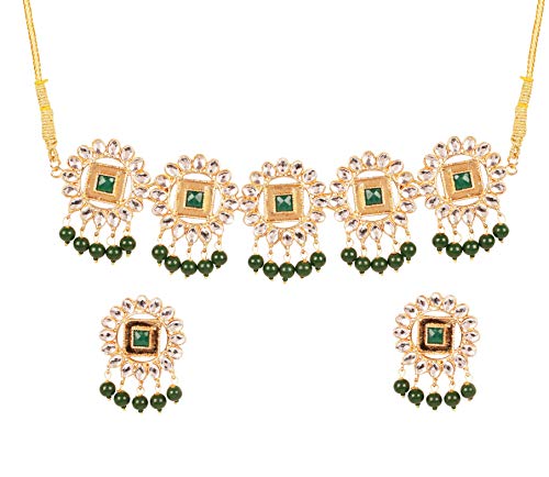 Image of Touchstone Mughal Jali Collection Gold Tone Indian Mughal Bollywood White Diamante Jewelry Choker Set for Women