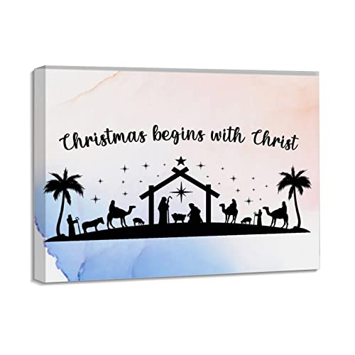 Crèche de la Nativité sur toile cadeau religieux idéal pour pendaison de crémaillère