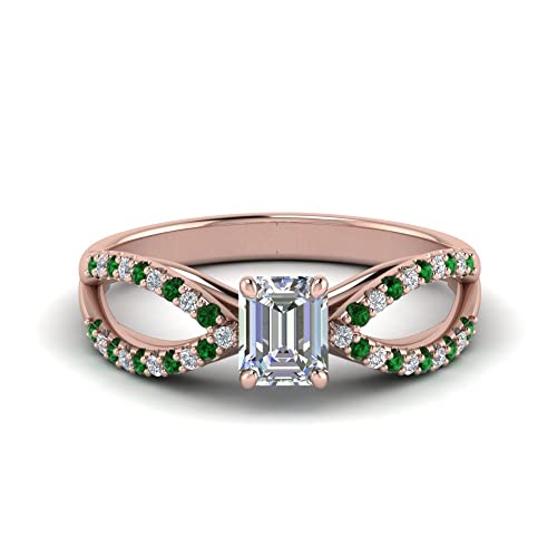 Image of 55Carat Choose Your Gemstone Reverse Pave Split Shank Diamond CZ Ring Rose Gold Plated Emerald Shape Split Shank Engagement Ring Minimal Modern Design Birthday Gift Wedding Gift US Size 4 to 12