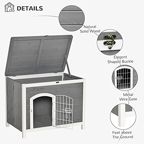 Pawhut USD51-201V010131 Foldable Wooden Dog House Raised Puppy Cage Kennel Cat Shelter For Indoor & Outdoor W/Lockable Door Openable Roof Removable Bottom thumb #3