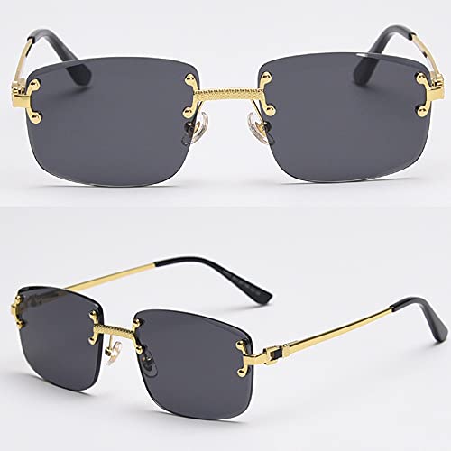 Image of Gradient Lens Metal Sunglasses Rimless Square Blue UV400 Brown Women Frameless