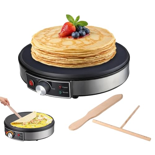 Crepera Y Plancha Eléctrica Para Panqueques De 12 Pulgadas — Máquina Antiadherente Para Desayunos Con Temperatura Ajustable, Placa Calefactora De 1000W Para Crepes Finos Y Huevos