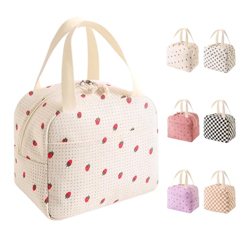 Bolsa Termica Porta Alimentos 10L, Lunch Bag para Lonchera, Bolsa Comida Trabajo para Mujer, Pequeña Bolsas Nevera Portatil para Playa,para Trabajo, Viaje, Escuela, Picnic (estampado de fresas)
