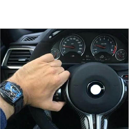 Image of 45mm Blue White Steer-ing Wh-EEL Emblem Replacement - Universal Compatible with X3 X5 X6 3 /5 /7 Series | Durable Aluminum with Adhesive Backing | Compatible with E30 E46 E39 E60 F30 G20