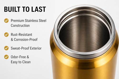 Image of 300ml Metal Can Mug with Straw | Premium Gold Stainless Steel Drinking Cup for Juice, Coffee & Cold Drinks | Reusable Travel Tumbler
