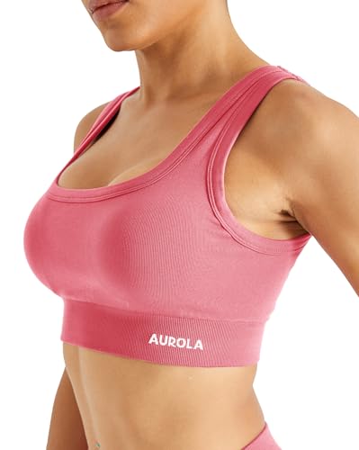 Image of AUROLA Power Womens Square Back Basic Sports Bra - Square Neck Padded Low Impact Yoga Bra Workout Crop Top