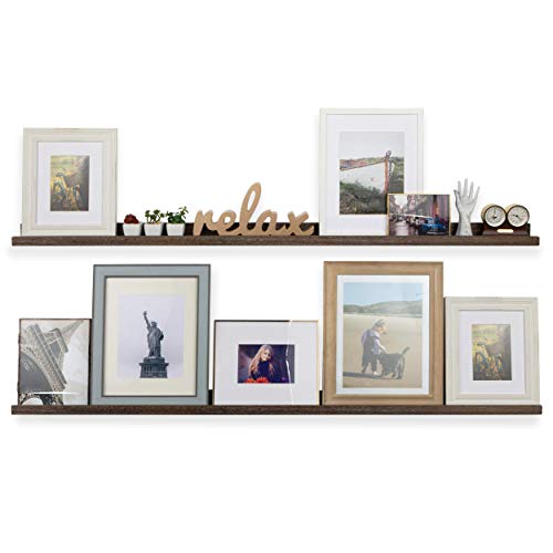 Rustic State Ted Wall Mount Extra Long Narrow Picture Ledge Shelf Display | 60 Inch Floating Wooden Storage Shelves Torched Brown Set of 2