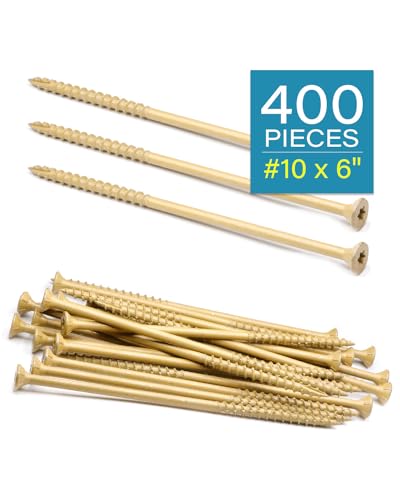 Image of IMSCREWS 400-Pack #10 x 6 Deck Screws, Star Drive, 1000h Salt Spray Resistant Coating, Tan Exterior Wood Screws for Landscaping & Treated Lumber, with Re-usable Sturdy PVC Box (No Bit)