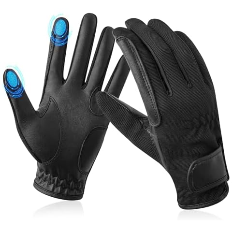 ChinFun Horse Riding Gloves Equestrian Women Youth 100% Polyurethane Leather Durable, Comfortable, Lightweight, Great Grip for Ladies Equestrian Gloves Black Size S Cover
