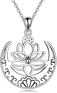 ONEFINITY Lotus Flower Yoga Om Pendant Necklace Sterling Silver Balance Healing Buddhist Jewellery Gift