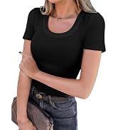 Haochic Women’s Square Neck Ribbed Top – Short Sleeve, Slim Fit, Y2K Casual Tee For Summer - View #12