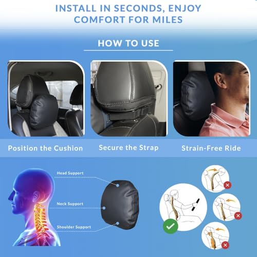 Image of Neodrif 'CloudFlex' Car Back Seat Neck Rest Cushion - Ergonomic Neck Support with Premium Fiber Fill, Pain Relief for Neck and Shoulder (Color-Black)