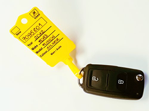 Car Key Tags For Dealerships - Yellow Self Locking Auto Car Key Tags Made Of Waterproof Plastic | Box Of 200 Auto Tags | No Folding, No Key Rings, No Laminated Key Tags Necessary Pen Included #TOP5