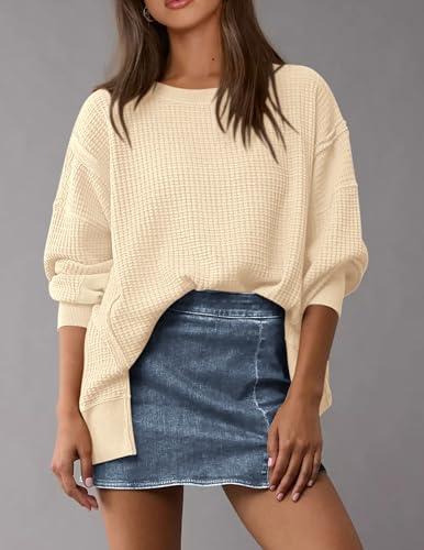PRETTYGARDEN Oversized Sweatshirt for Women 2025 Fashion Crewneck Long Sleeve Pullover Waffle Knit Tops Fall Trendy Clothes