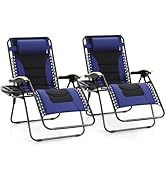 MAISON ARTS Oversized XXL Padded Zero Gravity Lawn Chairs Set of 2 Foldable Recliners 30" Wide Se...