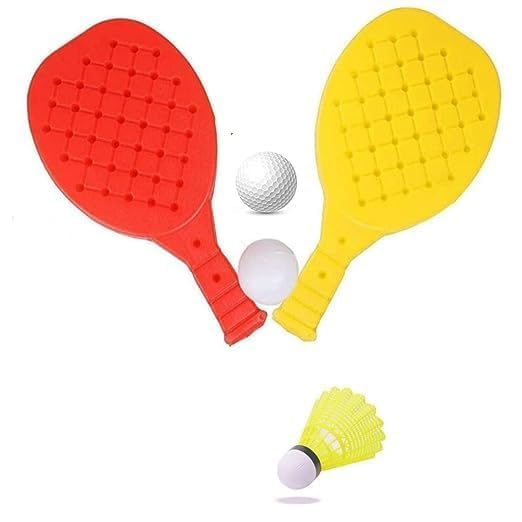 ARYANSH Shoppe Combo (Solid/Hard Plastic Badminton Racquet + Free 1 Pcs Plastic Shuttle 1 Ball Toy for Kids) Badminton Return Birthday Gift Item Multi Color (Pack of 1 Pair)-image-25