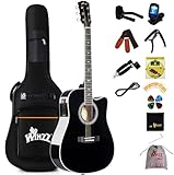 Winzz Guitare Électro-acoustique 4/4 pour Adultes et Débutants, Guitare Acoustique de 41 Pouce avec Égaliseur 4 Bandes (Dreadnought, Brillant, Noir)