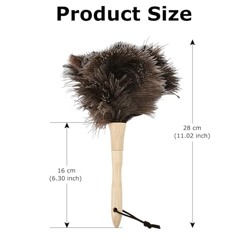 Image of Ostrich Feather Duster 11.02 inch Premium Feather Duster with Wooden Handle Delicate Surfaces Cleaning Supplies for Car Home Office