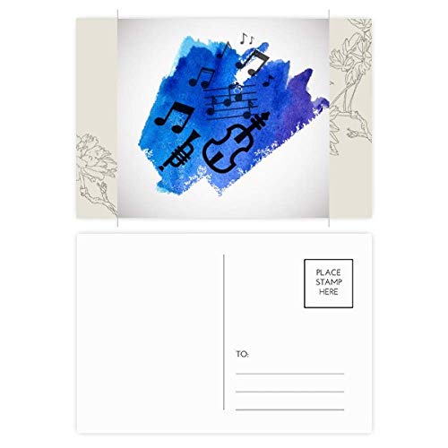 Carte postale fleur set 20pcs bleu illustration musique format 5,7x3,8 pouces
