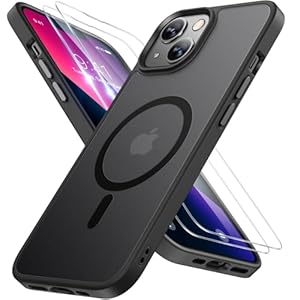 Miracase for iPhone 13 Case for MagSafe [with 2X Screen Protectors] [TOP Military-Grade Protection] Anti-Fingerprint, Translucent Matte Shockproof Slim Phone Case for iPhone 13 6.1" - Black