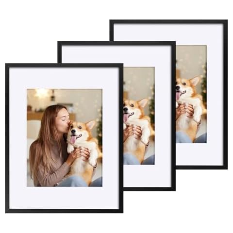 SYNTRIFIC 11X14 Poster Frame Black Set of 3, Picture Frame 8x10 with Mat or 11x14 without Mat, Large Collage Photo Frame for Wall Mounting, Gallery Diamond Art Frame Cover