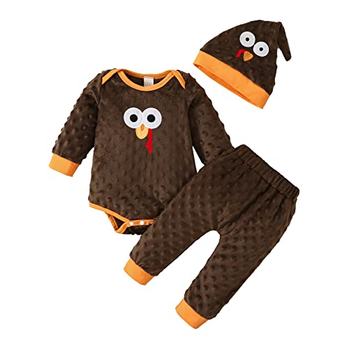 Image of METYOUEZE Newborn Boy Gilr Thanksgiving Outfit Baby Turkey Day Bodysuit Clothes Pants Sets 3PCS