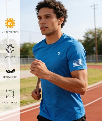 WENTTUO Men's Swim Shirt Short Sleeves UPF 50+ Rash Guard Fast Dry Swimming Rashguard Tee Shirt UV Protection Running Athletic T-Shirts Sky Blue - image 5