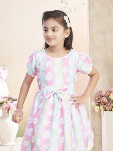 Image of Aarika Girls Casual Wear Blue Colour Floral Print Cotton Frock