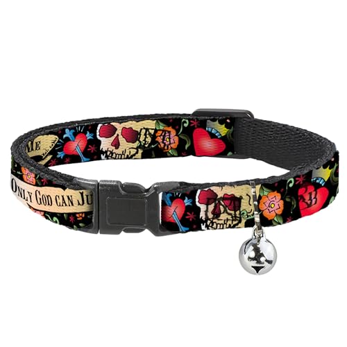 Collar de gato Breakaway Buckle-Down Only God Can Judge Me negro ajustable con cascabel 2