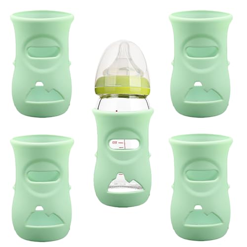 Image of 4 Pack Silicone Sleeves for Avent Natural Glass Baby Bottles, Anti Breakage Baby Bottle Holder, Compatible with Philips Avent Glass Natural Baby Bottle, BPA Free (Green, 8 OZ)