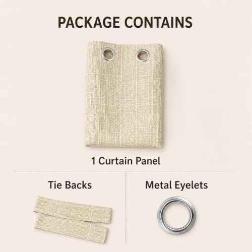 Image of Premium Faux Linen Curtain with Eyelets & Tie-Back | Modern Textured Light Filtering Door & Window Curtain for Home & Office | Washable, Durable & Easy to Maintain | Beige, Long Door - 9 ft