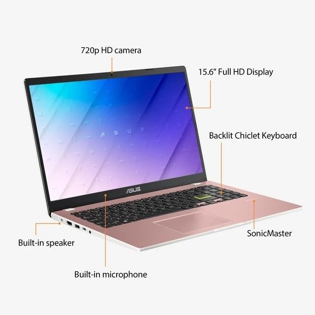 Image of Asus ASUS Vivobook Go 15.6'' FHD Laptop, 4-core Intel Pentium N6000(up to 3.3 GHz), 4GB RAM, 128GB eMMC, Win 11, Office 365 1-Yr, Long Battery Life +GM Accessories, Pink
