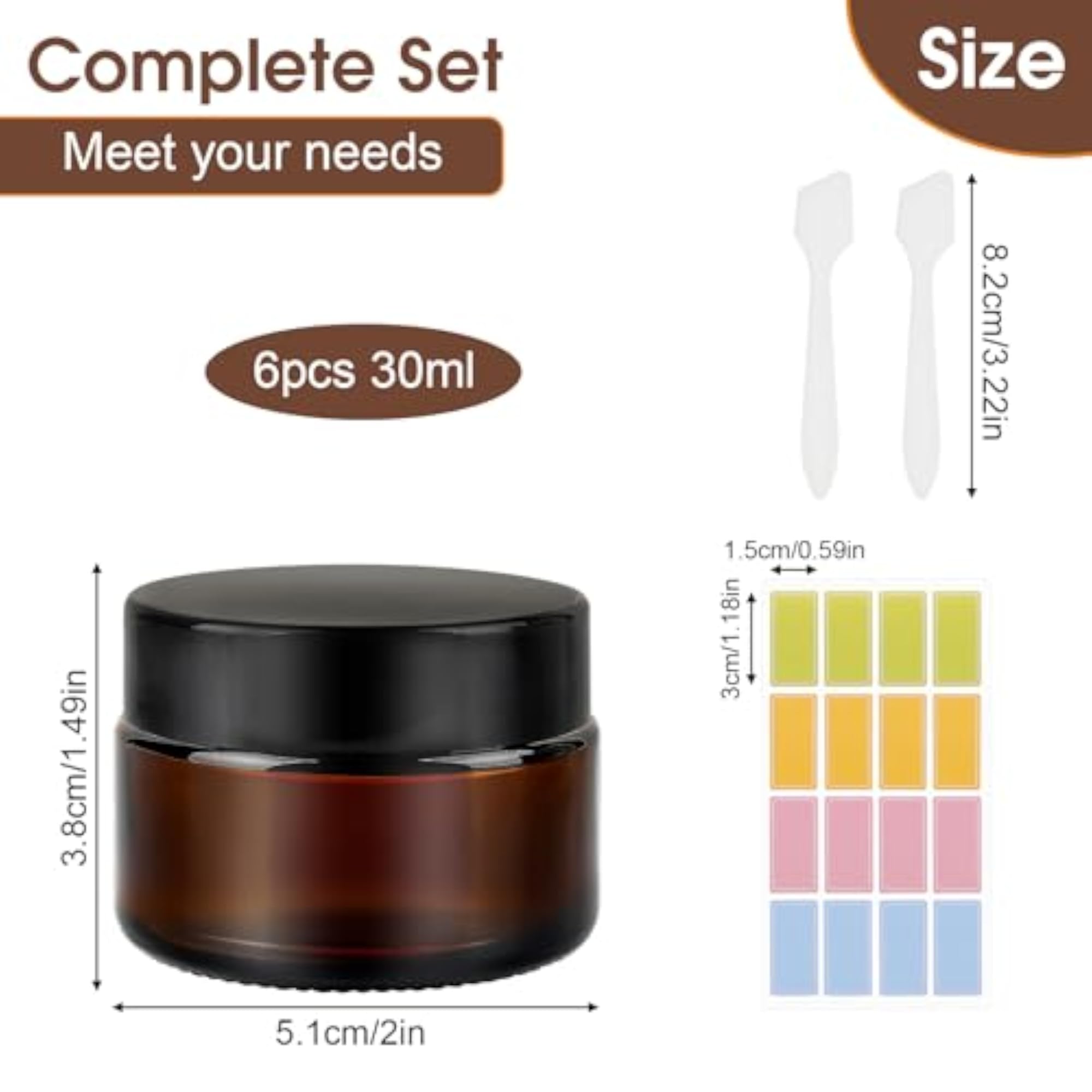 Amber Glass Jars, 6 Pack for Toiletries and Cosmetics