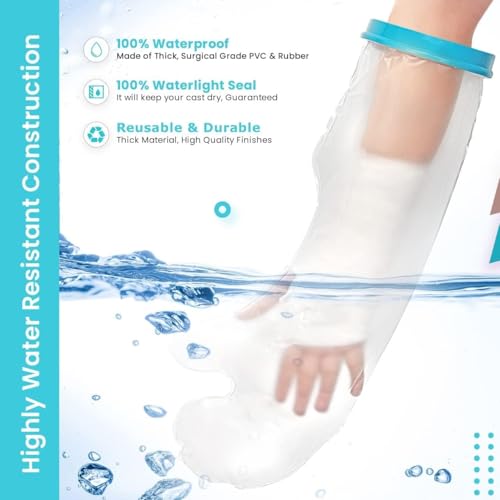Wilsco Waterproof Cast Covers for Shower Arm-Comfortable Arm Cast Protector for Broken Hand, Wrist, Finger – Reusable Cast Bag for Swimming with Watertight Seal - Cast Sleeve for Adult