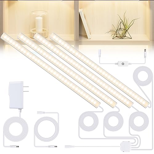 Image of JUSJUBR Natural White 4 Pack Dimmable Shelf Lighting with Memory Function, 12 inch 4000K Bookshelf Lighting, LED Lights for Display Case /Pantry /Closet /Safe