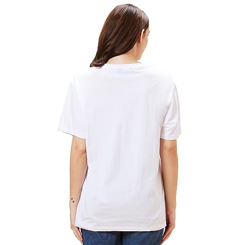Image of Globus Women Ivory Typography Print Round Neck Oversized Casual T-Shirt-3638185004