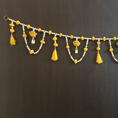 Image of Handmade Door Hanging Round Moti Latkan Style Bandarwal Toran (TMR-18) -Diwali New Year Inauguration Wedding Festival Home Decor Pooja (40 Inch X 6 Inch)