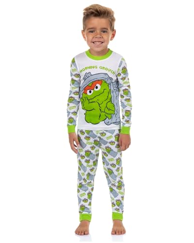 Sesame Street Oscar the Grouch Toddler Boys Morning Grouch Tight Fit Pajama Set (2T) Multicolored