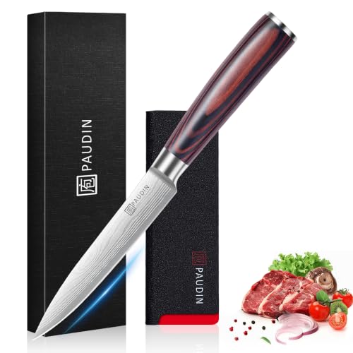 PAUDIN Utility Knife, 5 Inch Chef Knife, Ultra Sharp High Carbon Stainless Steel, Multipurpose Paring Knife for Fruit and Vegetable Cutting with Wooden Handle, Premium Gift Box