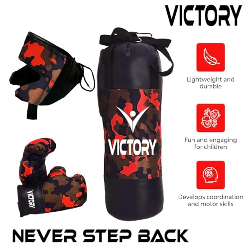 Image of VICTORY Boxing Kit for Kids| Pack of 4 (Boxing Gloves, Head Guard & Filled Punching Bag) | Boxing Training Punching Bag for Boys & Girls |