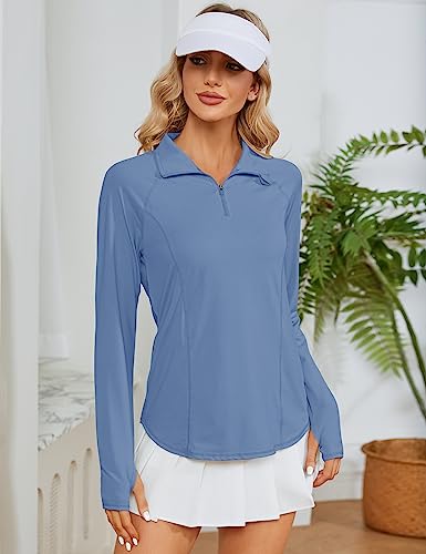 Image of LOMON Women Long Sleeve Shirts Sun Protection 1 /4 Zip Summer Quick Dry Hiking Shirts Quarter Zip Pullover for Women