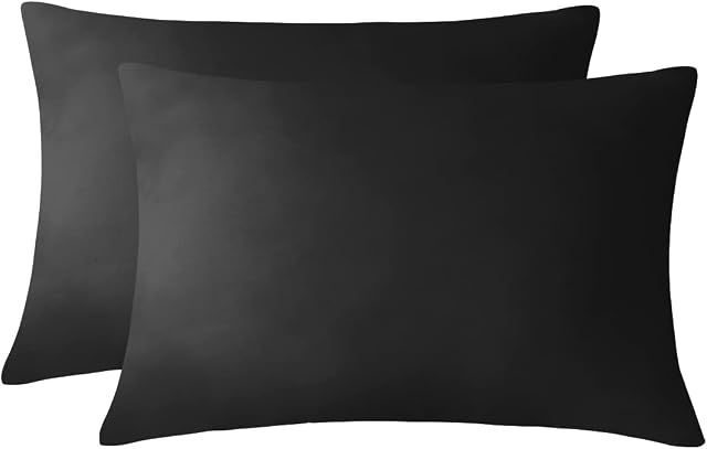 Ruikasi Pillowcases Black 2 Pack - Standard Pillow Case Set of 2 with Envelope Closure, Soft Brushed Microfiber Pillow Cover 50x75cm Wrinkle and Stain Resistant