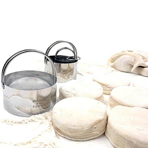 Hulisen Biscuit Cutter Set (3 Pieces/Set), Stainless Steel Round Cookies Cutter With Handle, Professional Baking Dough Tools, Gift Package #TOP6