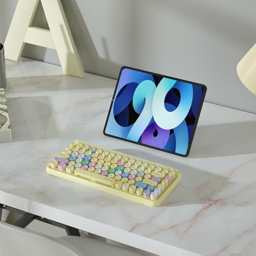 Image of UBOTIE Portable Bluetooth Colorful Computer Keyboards, Wireless Mini Compact Retro Typewriter Flexible 84Keys Design Keyboard (Yellow-Colorful)